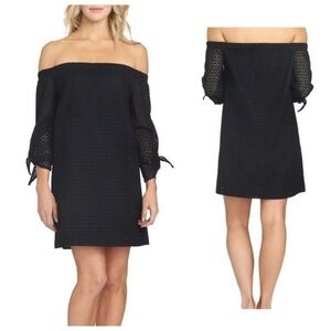 1. State X Revolve Black Eyelet Off Shoulder Tie Sleeve Cotton Summer Dress S